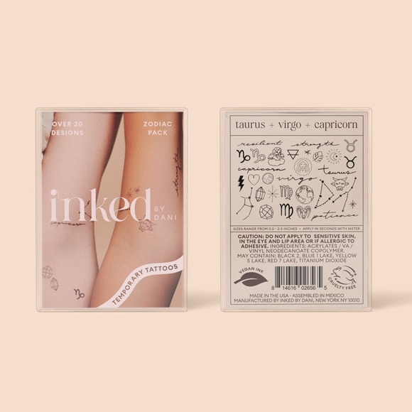 💜 Inked by Dani Temporary Tattoos - Zodiac Pack: Taurus + Virgo + Capricorn NWT - Picture 1 of 9